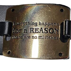 Everything Happens for a Reason Black Leather Gold Tone Wrap Bracelet Button